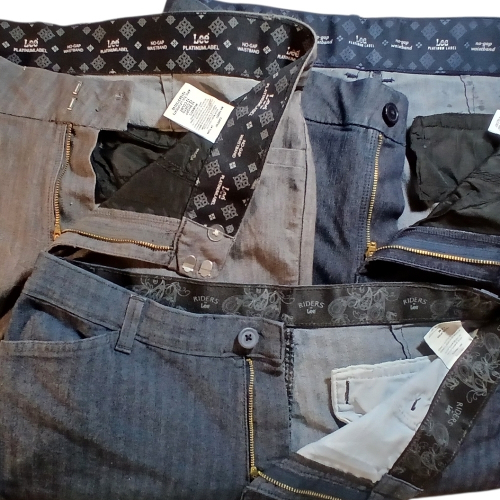 3 Pair Denim Lee Platinum Label & Riders No-Gap Waistband Stretch Denim Size 12
